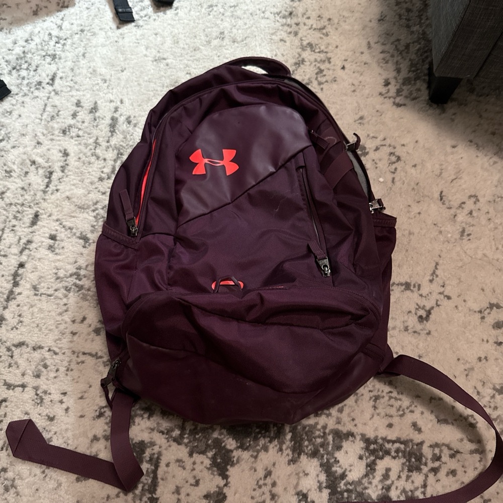 Under Armour Men's Dark Purple Backpack with Red Logo